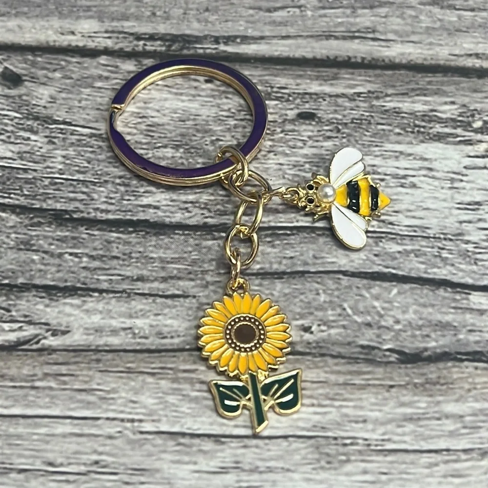 Bee and Sunflower Keychain